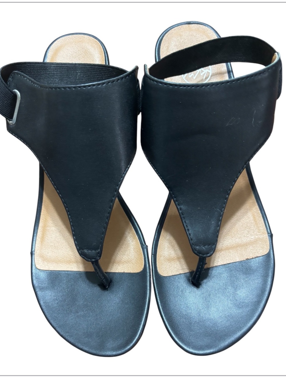 White Mountain Black All Dres Wedge Thong Sandals with Buckle